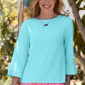 FRESH PRODUCE KIRA 3/4 Sleeve Top Seaglass Blue